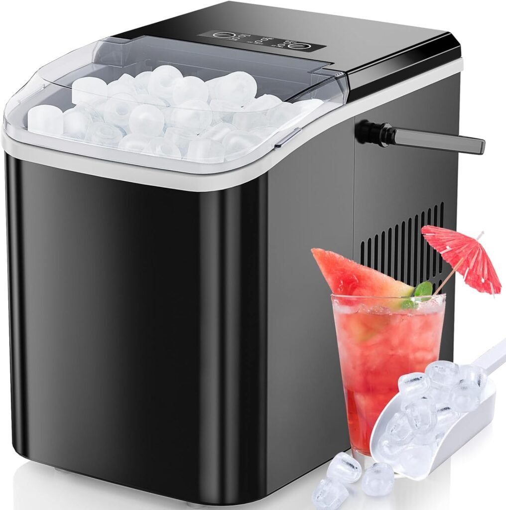 Countertop Ice Maker, 9 Cubes in Only 6 Minutes, 26.5lbs Per Day, Portable Ice Machine Self-Cleaning, with Scoop Basket and Convenient Handle, for Home Kitchen Party and Office, Black