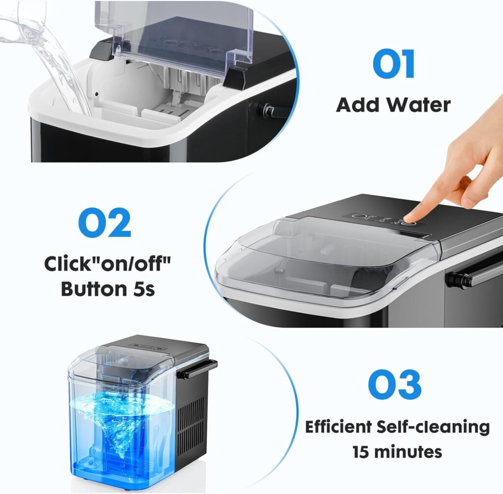 Countertop Ice Maker, 9 Cubes in Only 6 Minutes, 26.5lbs Per Day, Portable Ice Machine Self-Cleaning, with Scoop Basket and Convenient Handle, for Home Kitchen Party and Office, Black