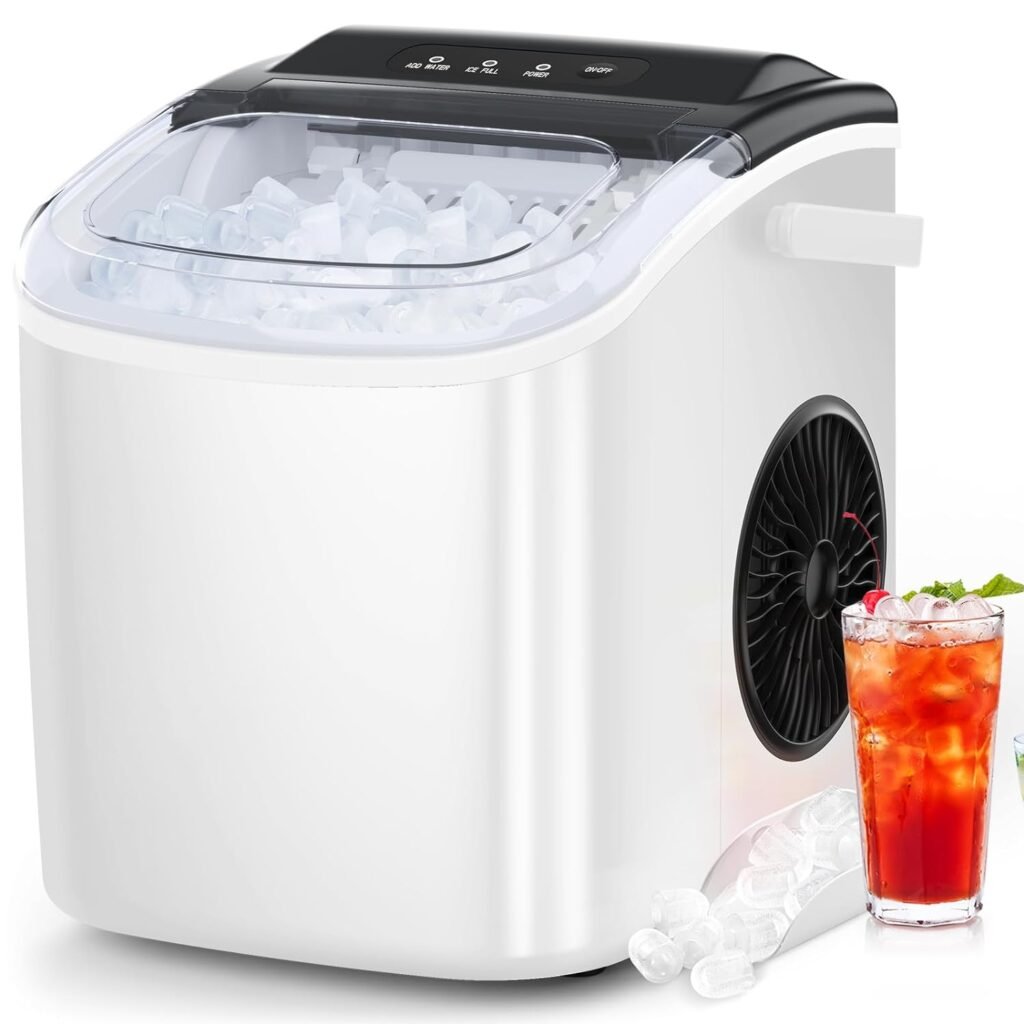 COWSAR Ice Maker Countertop, Portable Ice Machine with Self-Cleaning, 26.5lbs/24Hrs, 9 Bullet Ice Cubes in 6 Mins, Ice Basket and Scoop, Ideal for Home, Kitchen, Bar, Camping