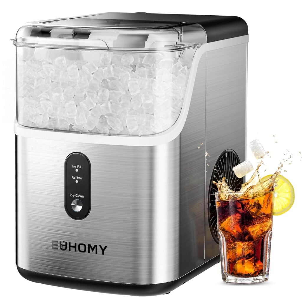 EUHOMY Nugget Ice Makers Countertop, Pebble Ice Maker Machine with 35lbs/24H Soft Ice, Self-Cleaning Sonic Ice Maker with Ice ScoopBasket, Pellet Ice Maker for Home/Kitchen/Office(Stainless Steels)