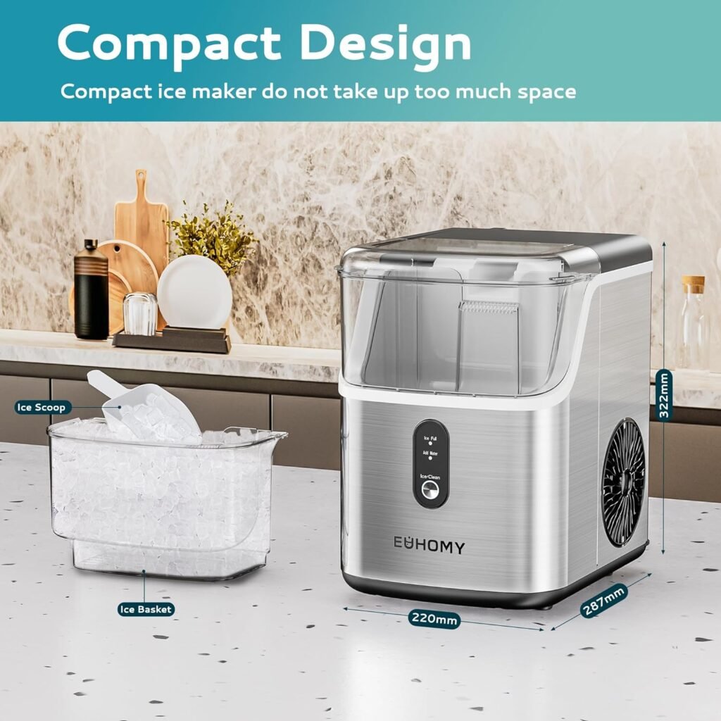 EUHOMY Nugget Ice Makers Countertop, Pebble Ice Maker Machine with 35lbs/24H Soft Ice, Self-Cleaning Sonic Ice Maker with Ice ScoopBasket, Pellet Ice Maker for Home/Kitchen/Office(Stainless Steels)