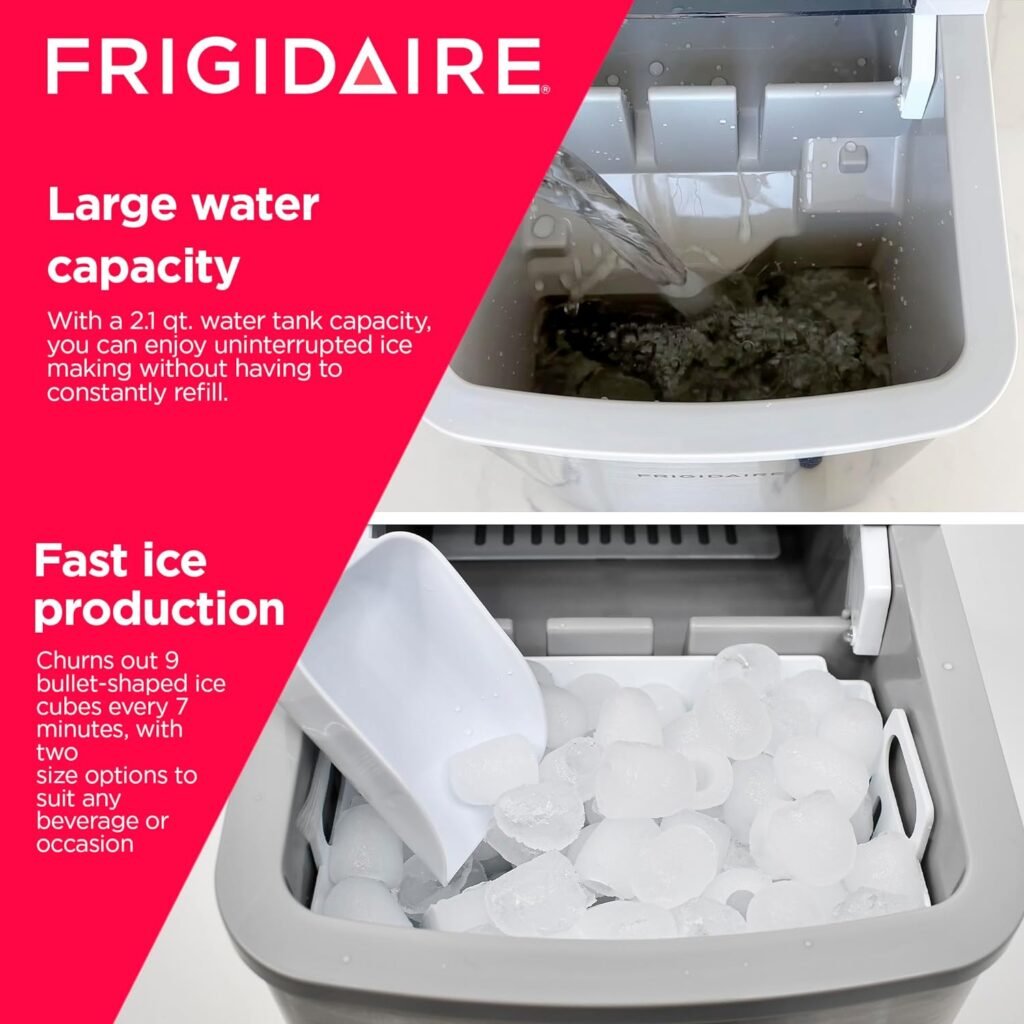 Frigidaire 26 Lbs per day Portable Compact Maker, Ice Making Machine, Black Stainless, Medium