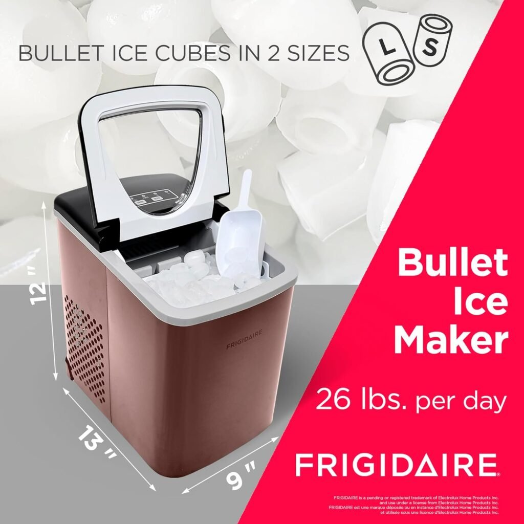 Frigidaire 26 Lbs per day Portable Compact Maker, Ice Making Machine, Black Stainless, Medium