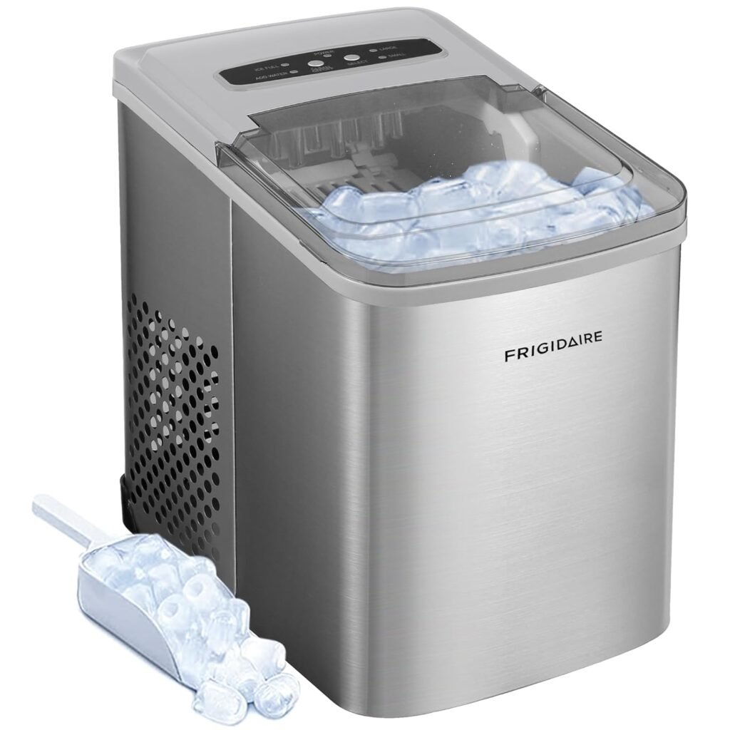 Frigidaire Countertop Ice Maker, Compact Machine, 26 lbs per day, Stainless