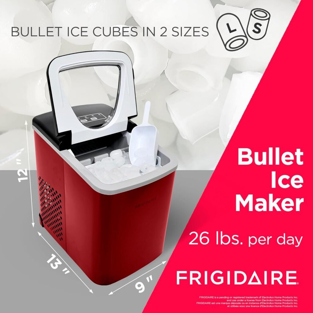 Frigidaire Countertop Ice Maker, Compact Machine, 26 lbs per day, Stainless