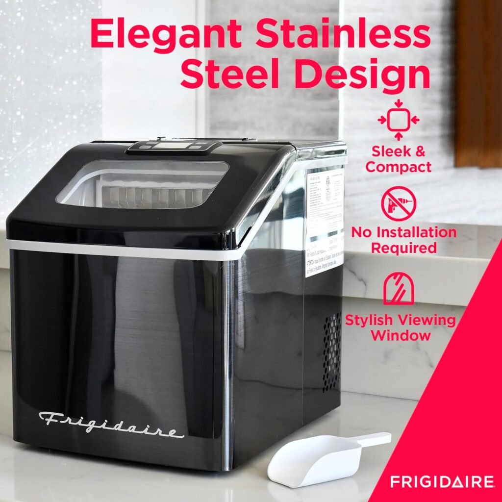 FRIGIDAIRE EFIC452-SS 40 Lbs Extra Large Clear Maker, Stainless Steel, Makes Square Ice