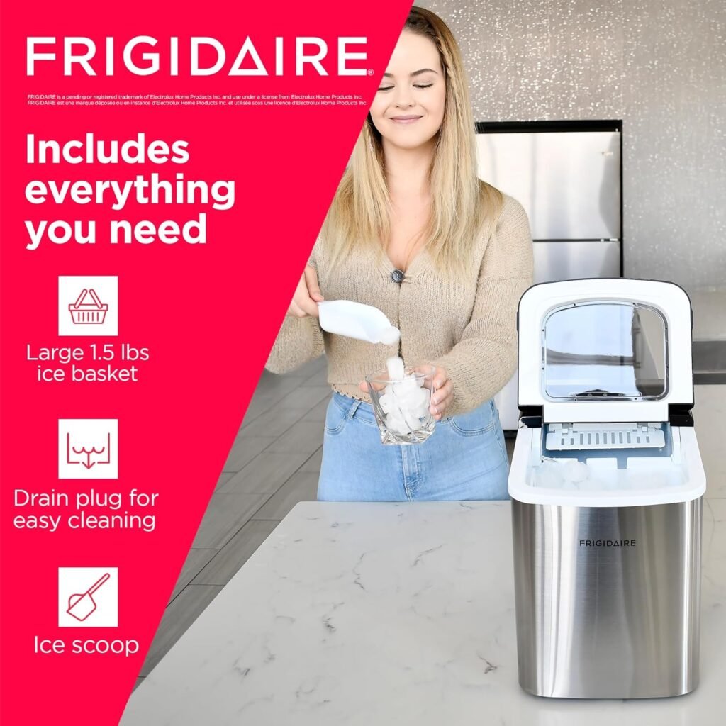 FRIGIDAIRE Gallery EFIC255 Countertop Crunchy Chewable Nugget Ice Maker, 44lbs per Day, Auto Self Cleaning, 2.0 Gen, Cream