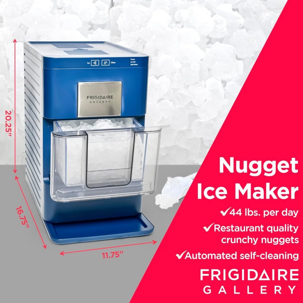 FRIGIDAIRE Gallery EFIC255 Countertop Crunchy Chewable Nugget Ice Maker, 44lbs per Day, Auto Self Cleaning, 2.0 Gen, Navy