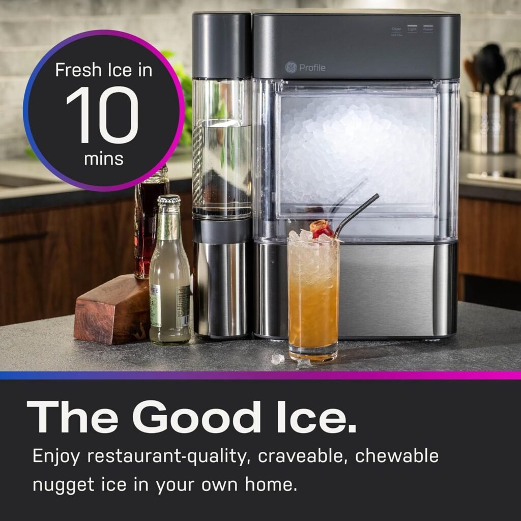 GE Profile Opal 2.0 with 0.75 Gallon Tank, Chewable Crunchable Countertop Nugget Ice Maker, Scoop included, 38 lbs in 24 hours, Pellet Ice Machine with WiFi  Smart Connected, Black Stainless Steel