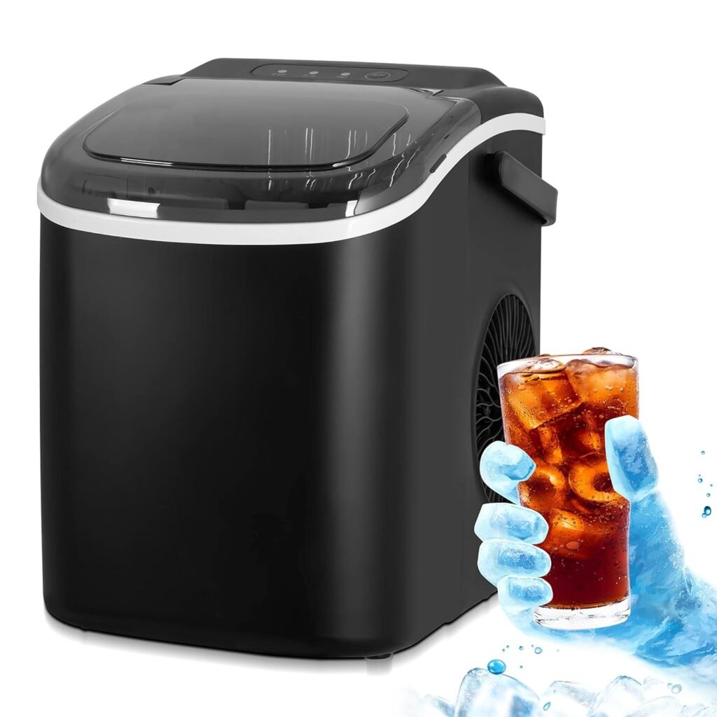 Ice Maker Countertop, Efficient Easy Carry Ice Machine, Self-Cleaning Ice Maker with Ice Scoop  Basket, 9pcs/ 8mins 26.6Lbs Per Day for Home/Office/Kitchen,Black