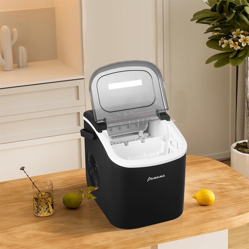 Panana Countertop Ice Makers,Automatic Clean,Portable Ice Maker 9 Bullet Ice Ready in 7-12min,26.5lbs/24H,for Home/Kitchen/Office/Party,Black