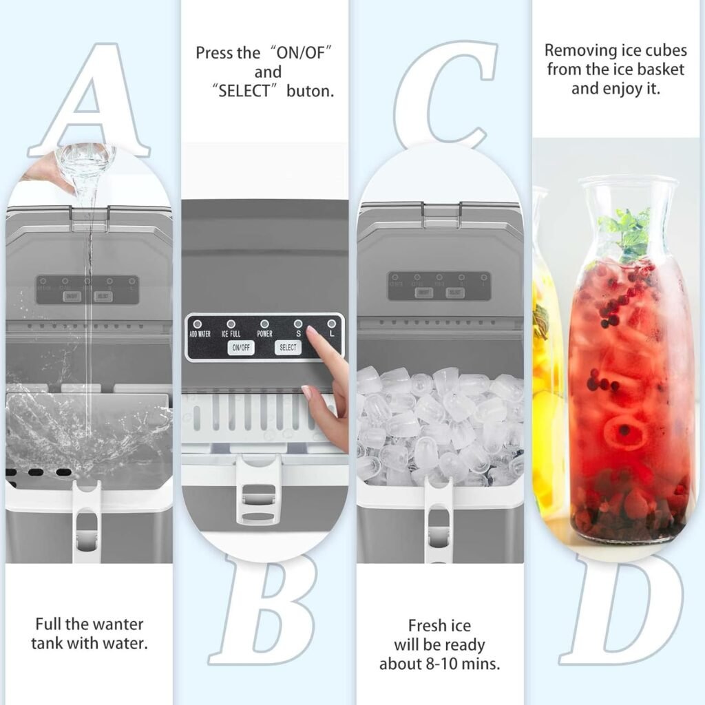 ZAFRO Countertop Ice Maker,Portable Ice Machine with Carry Handle,Self-Cleaning,Basket and Scoop,9 Cubes in 6 Mins,26.5lbs/24Hrs,2 Sizes of Bullet Ice,for Home,Kitchen,Party,Black